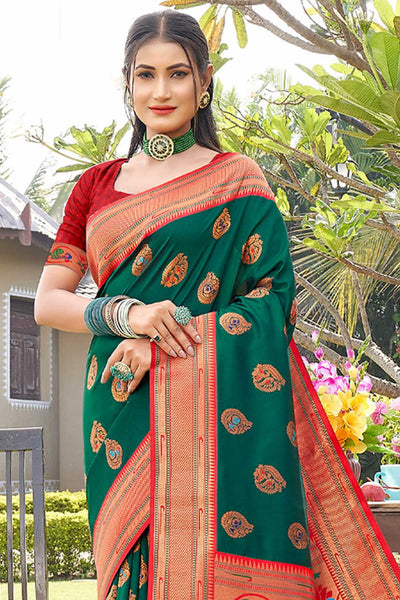 Shop Lara Green Paithani Art Silk One Minute Saree at best offer at our  Store - One Minute Saree