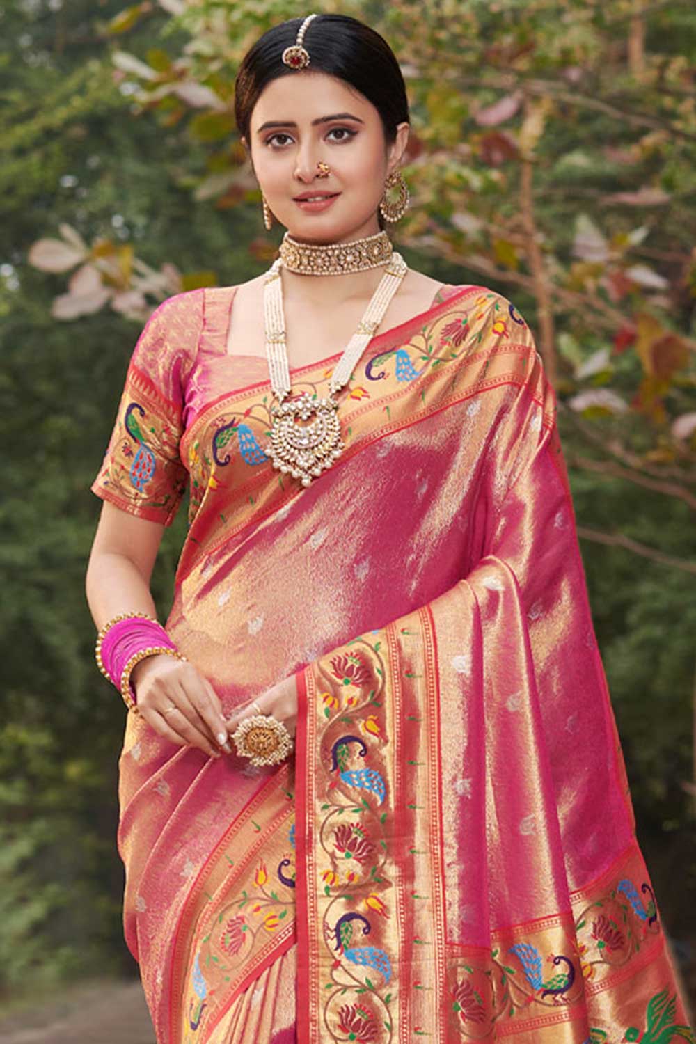 Shop Tanya Pink Paithani Art Silk One Minute Saree at best offer at our  Store - One Minute Saree