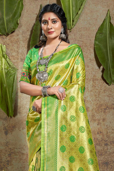 Shop Ayla Green Paithani Art Silk One Minute Saree at best offer at our  Store - One Minute Saree