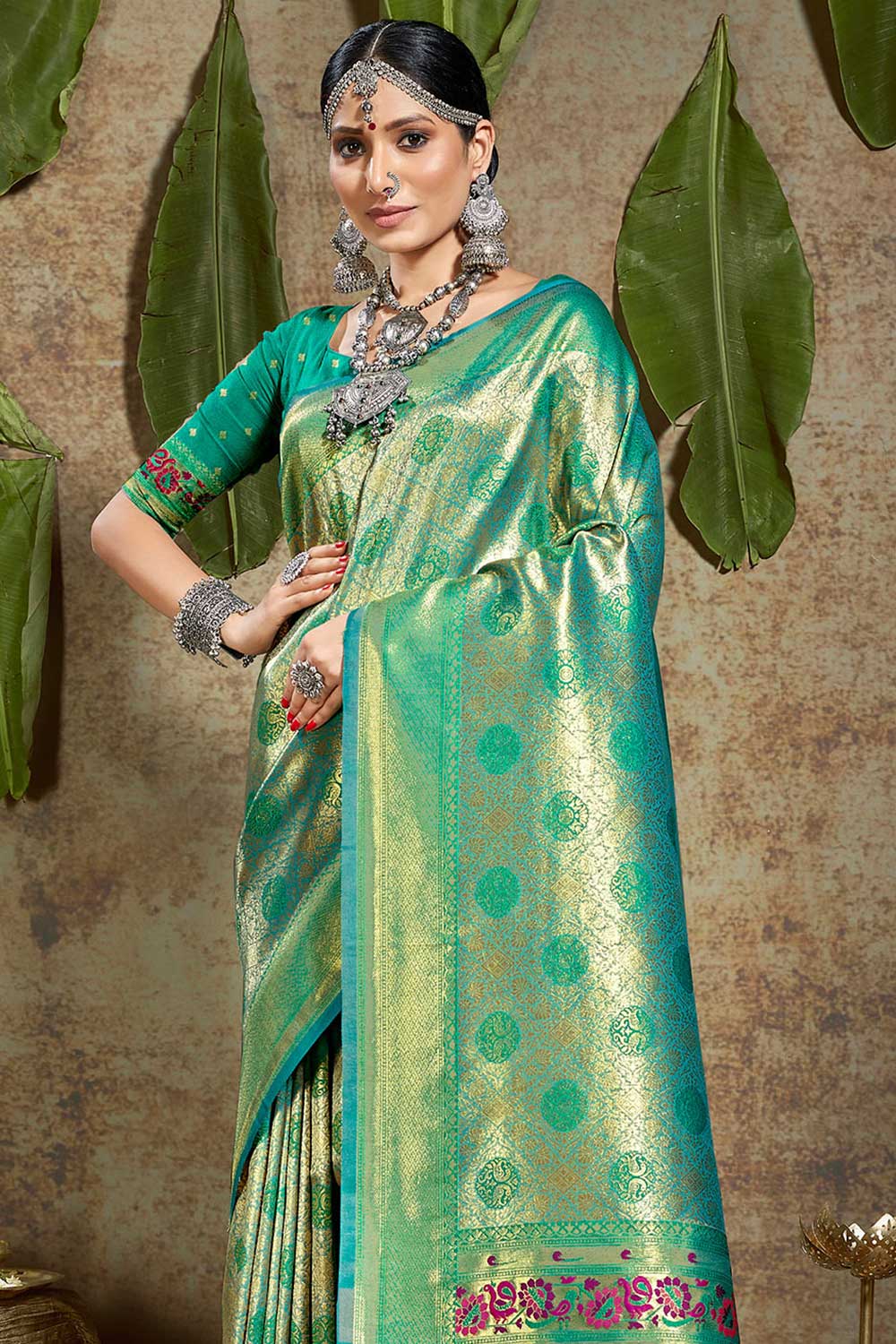 Shop Farah Turquoise Paithani Art Silk One Minute Saree at best offer at our  Store - One Minute Saree