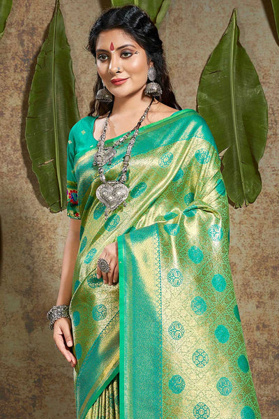 Shop Aarya Green Paithani Art Silk One Minute Saree at best offer at our  Store - One Minute Saree