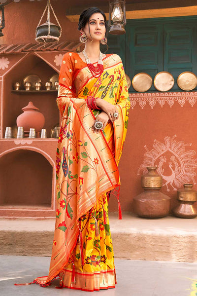 Shop Samira Yellow Paithani Art Silk One Minute Saree at best offer at our  Store - One Minute Saree