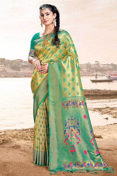 Buy Laila Turquoise Paithani Art Silk One Minute Saree Online - One Minute Saree