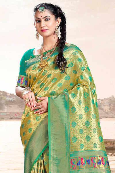 Shop Laila Turquoise Paithani Art Silk One Minute Saree at best offer at our  Store - One Minute Saree