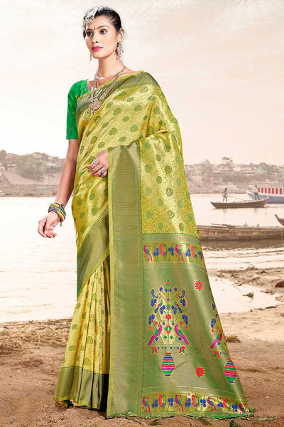 Buy Sonam Green Paithani Art Silk One Minute Saree Online - One Minute Saree