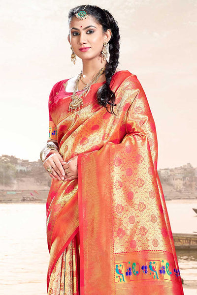 Shop Puri Gold and Pink Paithani Art Silk One Minute Saree at best offer at our  Store - One Minute Saree