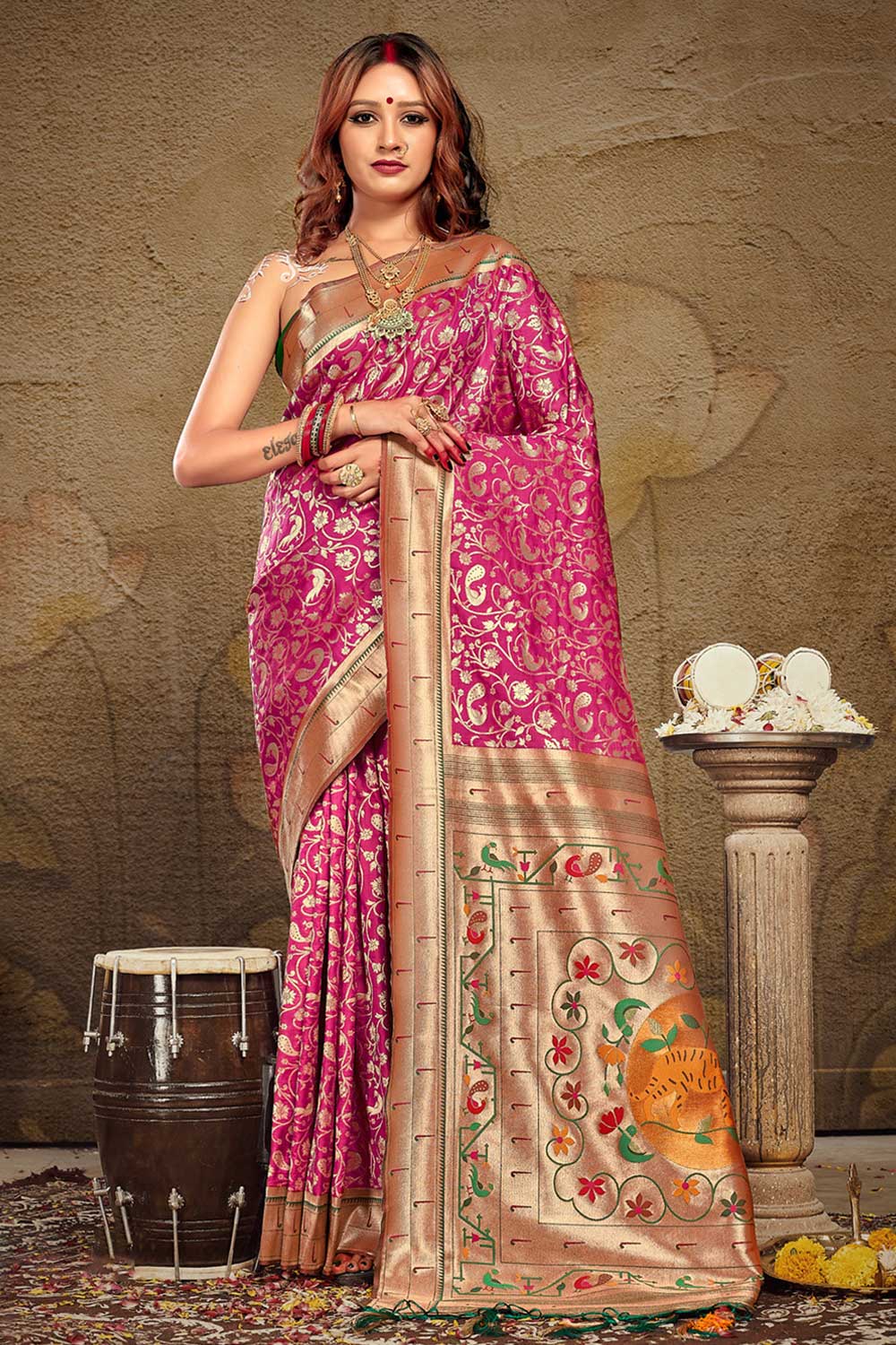 Shop Aisha Purple Paithani Art Silk One Minute Saree at best offer at our  Store - One Minute Saree