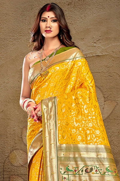 Buy Veda Yellow Paithani Art Silk One Minute Saree Online - One Minute Saree