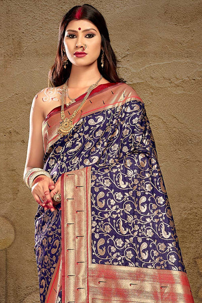 Shop Rhea Blue Paithani Art Silk One Minute Saree at best offer at our  Store - One Minute Saree