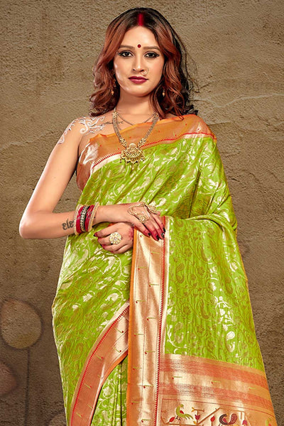 Buy Deepti Green Paithani Art Silk One Minute Saree Online - One Minute Saree
