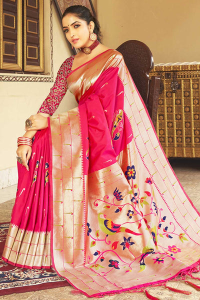 Shop Deepti Pink Paithani Art Silk One Minute Saree at best offer at our  Store - One Minute Saree