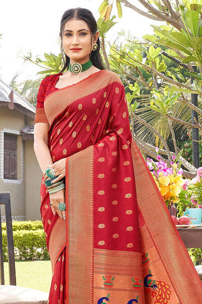 Shop Amaya Red Paithani Art Silk One Minute Saree at best offer at our  Store - One Minute Saree
