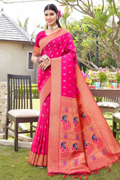 Shop Payal Pink Paithani Art Silk One Minute Saree at best offer at our  Store - One Minute Saree