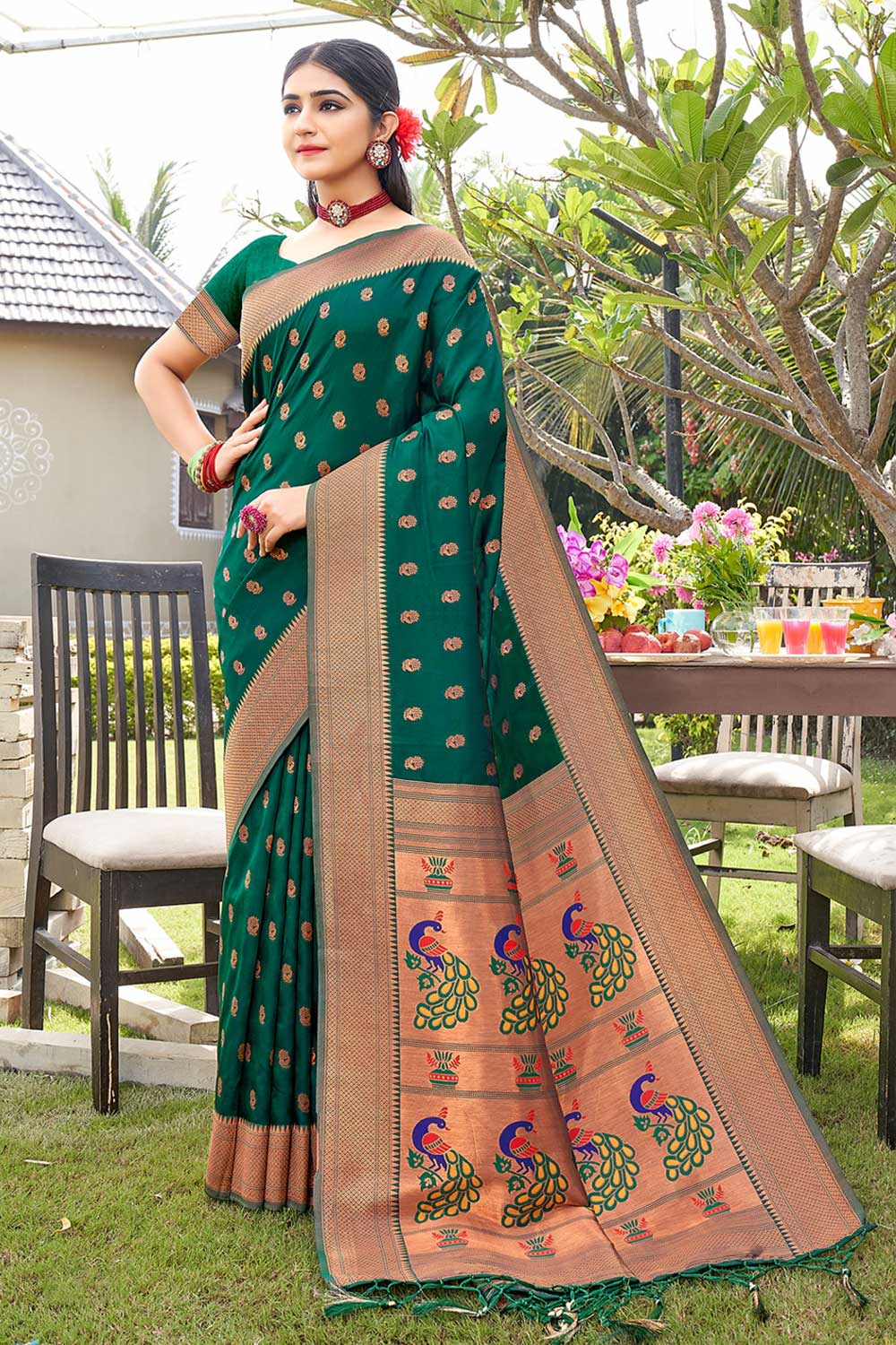 Shop Saira Green Paithani Art Silk One Minute Saree at best offer at our  Store - One Minute Saree