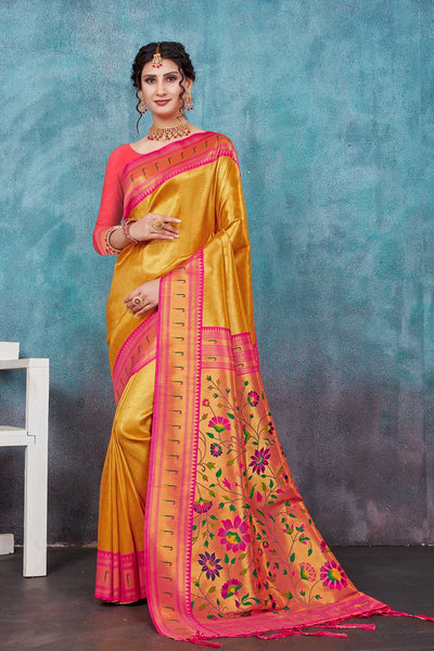 Buy Bhavna Yellow Paithani Art Silk One Minute Saree Online - One Minute Saree