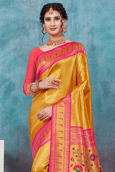 Shop Bhavna Yellow Paithani Art Silk One Minute Saree at best offer at our  Store - One Minute Saree