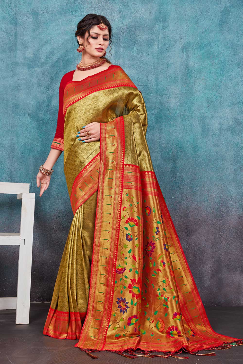 Buy Kashvi Green Paithani Art Silk One Minute Saree Online - One Minute Saree