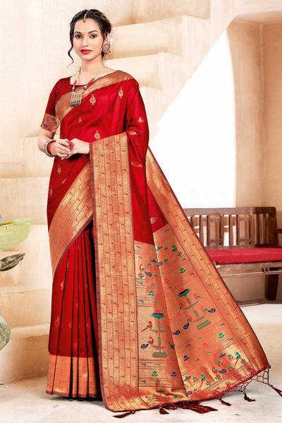 Shop Lalita Red Paithani Art Silk One Minute Saree at best offer at our  Store - One Minute Saree