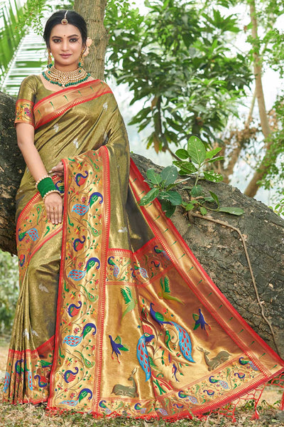 Buy Asha Green Paithani Art Silk One Minute Saree Online - One Minute Saree