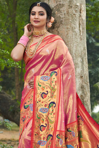 Shop Krish Pink Paithani Art Silk One Minute Saree at best offer at our  Store - One Minute Saree