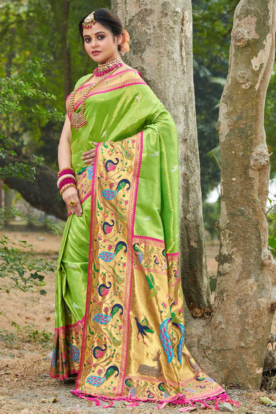 Buy Aarthi Green Paithani Art Silk One Minute Saree Online - One Minute Saree