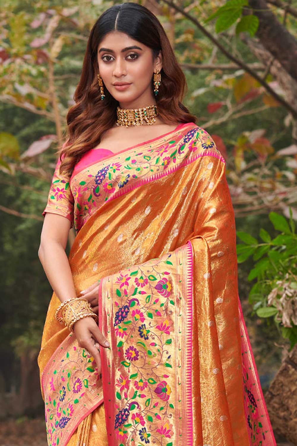 Shop Poonam Orange Paithani Art Silk One Minute Saree at best offer at our  Store - One Minute Saree