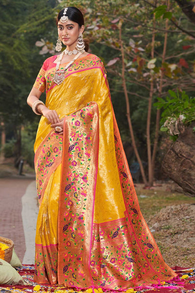 Buy Lucy Yellow Paithani Art Silk One Minute Saree Online - One Minute Saree