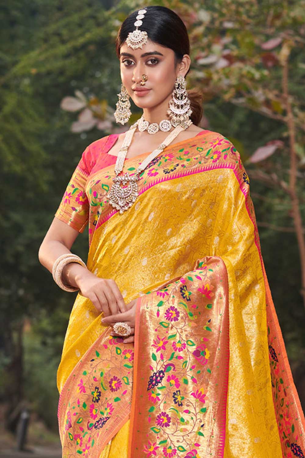 Shop Lucy Yellow Paithani Art Silk One Minute Saree at best offer at our  Store - One Minute Saree