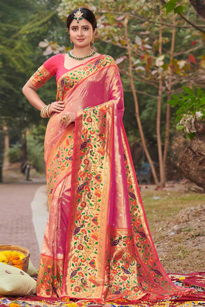Buy Manasi Pink Paithani Art Silk One Minute Saree Online - One Minute Saree