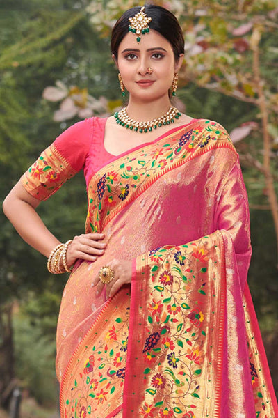 Shop Manasi Pink Paithani Art Silk One Minute Saree at best offer at our  Store - One Minute Saree