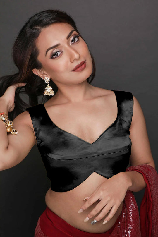 Buy Trina Comfort Stretch Black Satin Blouse Online - One Minute Saree