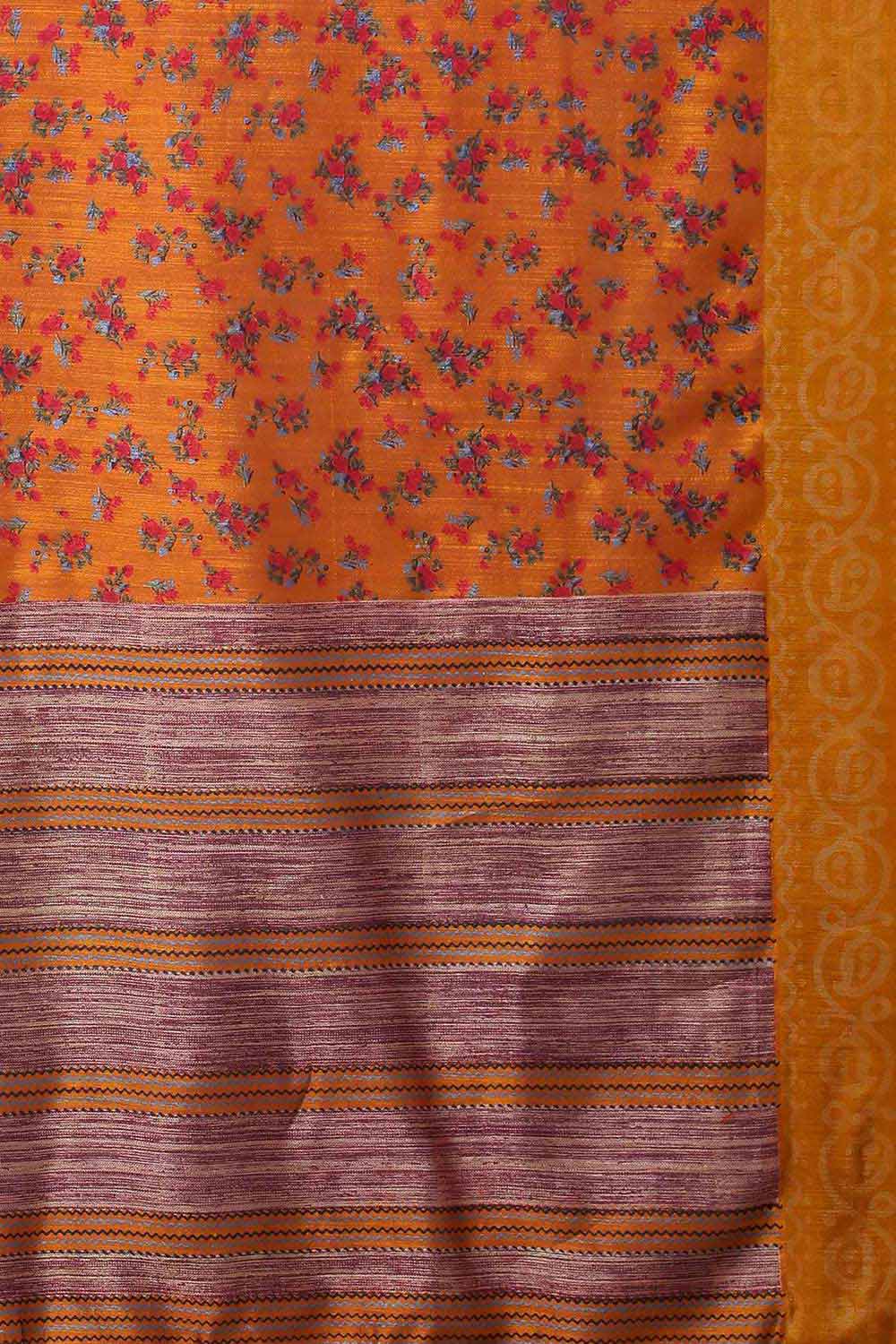Mustard Linen Blend Botanical Printed Banarasi One Minute Saree