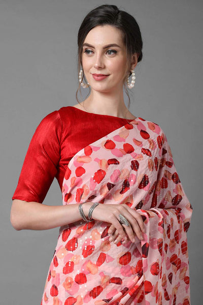Buy Sonia Pink Floral Print and Sequins Georgette One Minute Saree Online - Side