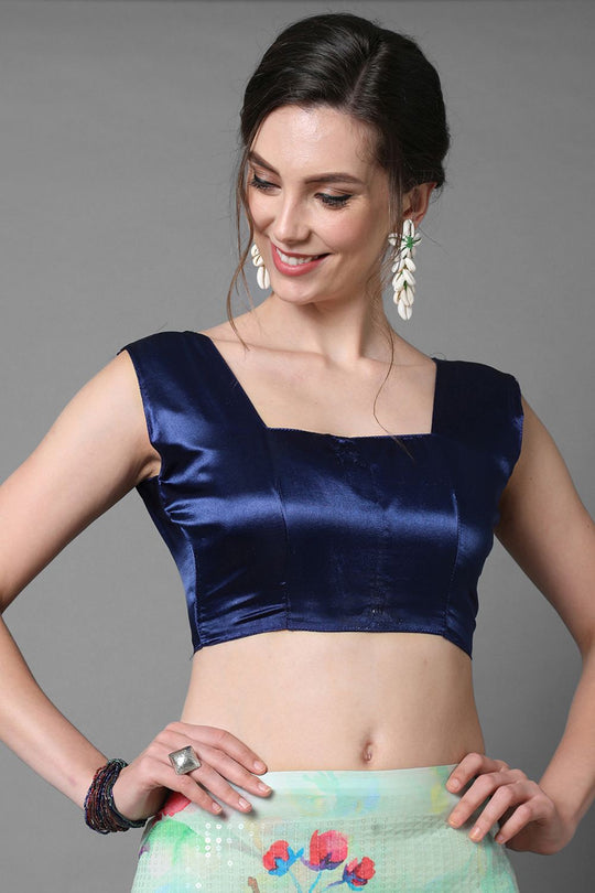 Buy Ariel Sea Green Floral Print and Sequins Georgette One Minute Saree Online - Back