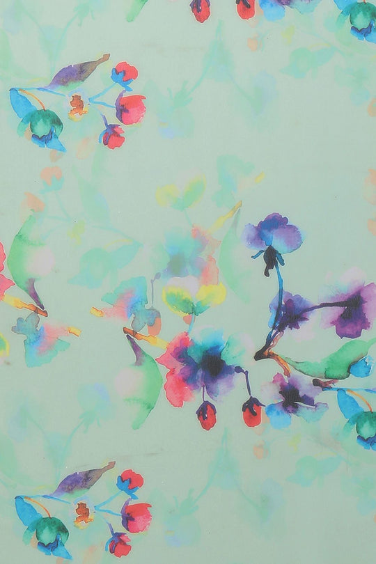 Buy Ariel Sea Green Floral Print and Sequins Georgette One Minute Saree Online - Front