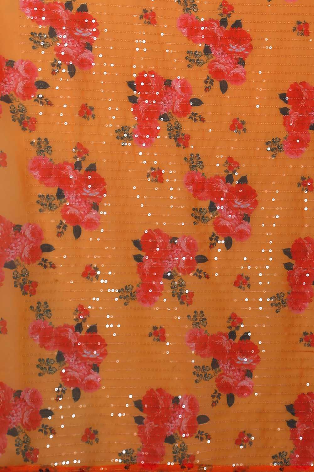 Buy Sia Mustard Floral Print and Sequins Georgette One Minute Saree Online - Front