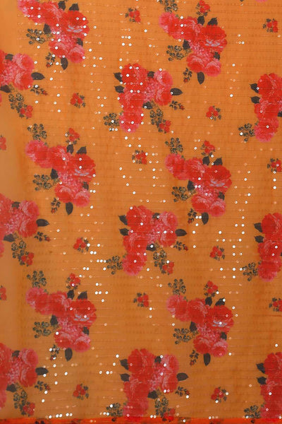 Buy Sia Mustard Floral Print and Sequins Georgette One Minute Saree Online - Front