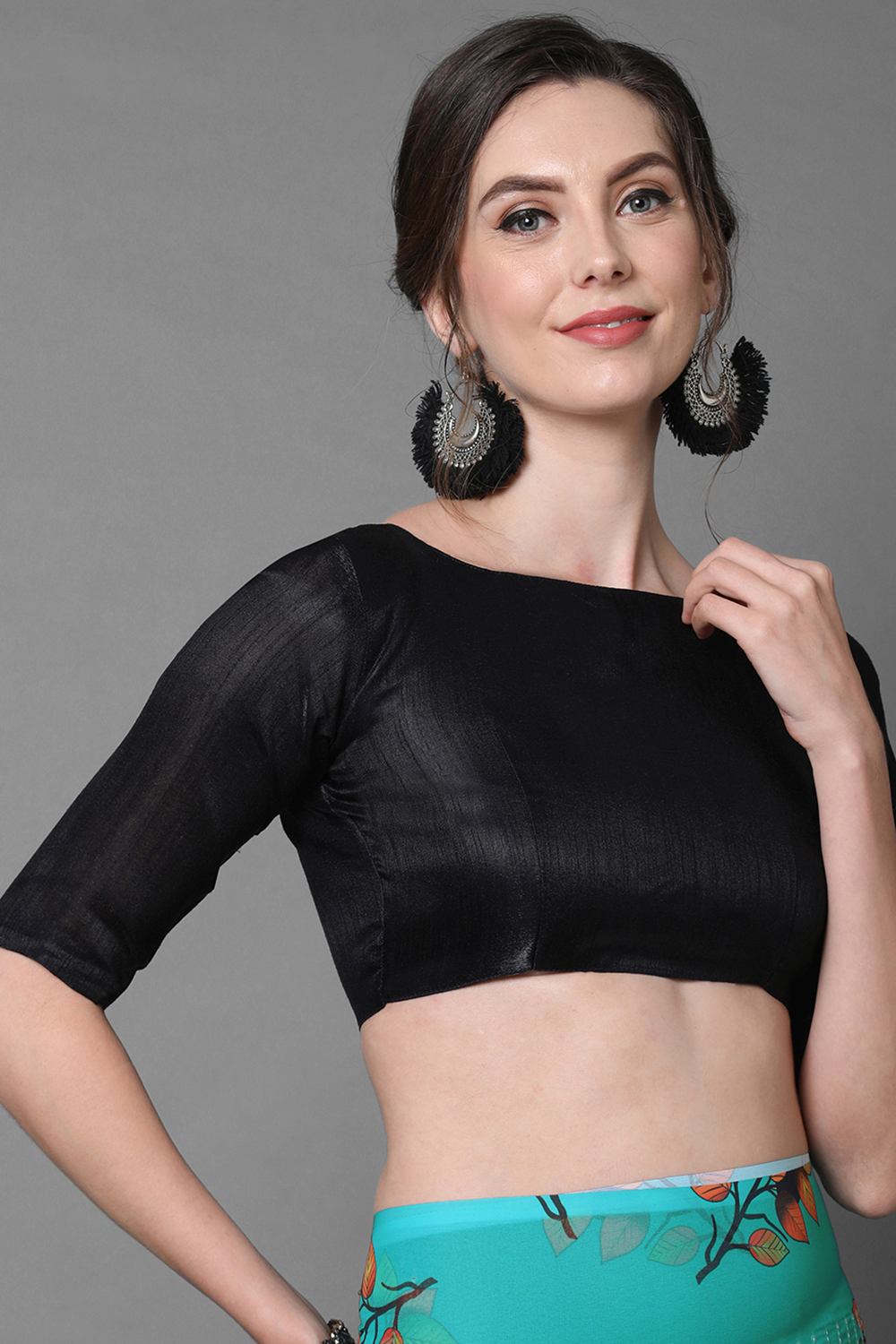 Buy Kendall Teal Green Floral Print and Sequins Georgette One Minute Saree Online