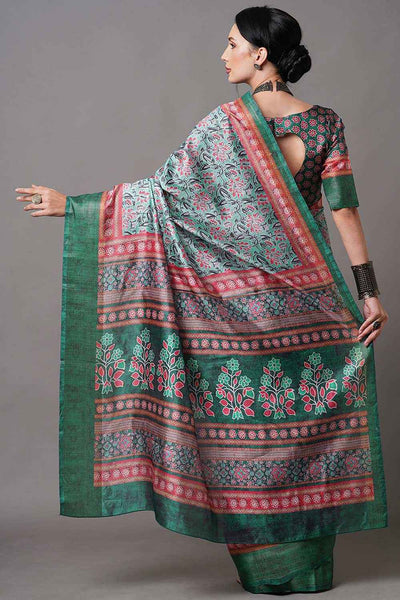 Shop Marcha Green Linen Blend Bagru One Minute Saree at best offer at our  Store - One Minute Saree