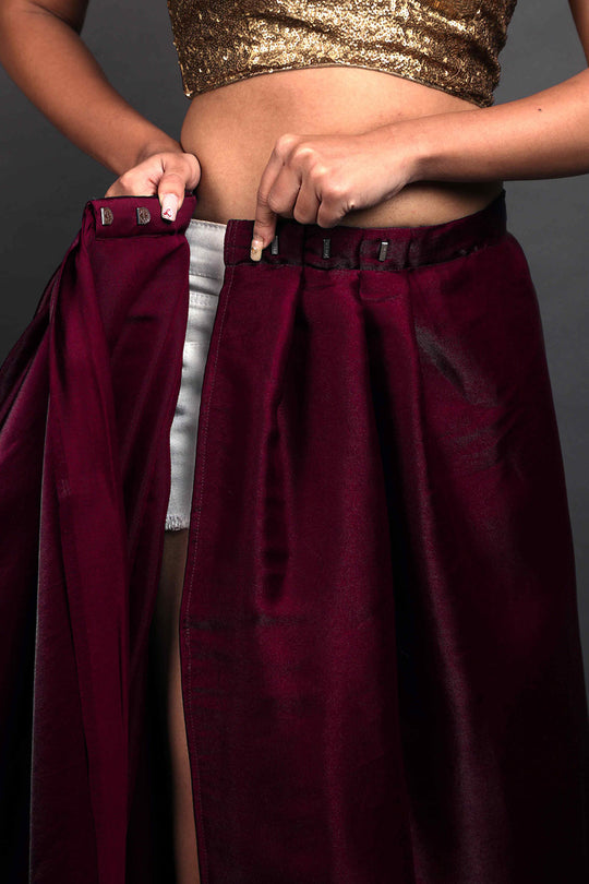 Buy Maya Mulberry Tissue Organza Ruffle One Minute Saree Online