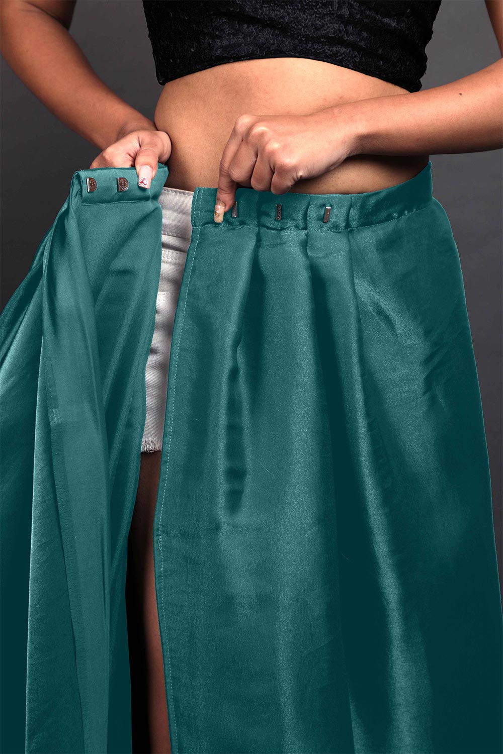 Buy Gold Green Organza Ruffle One Minute Saree Online