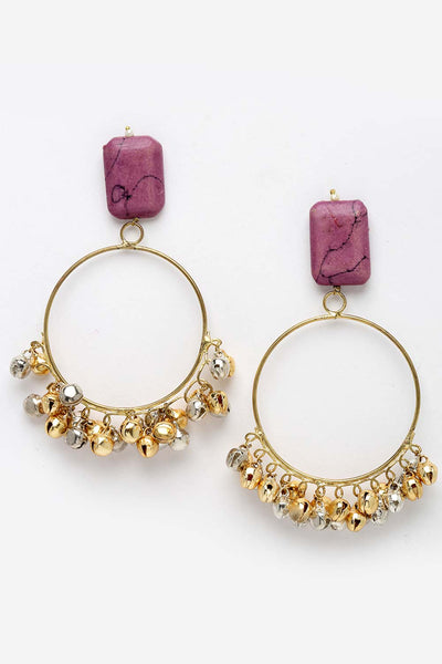 Buy Kashvi Pink Gold-Plated with Natural Stones Chandbali Earrings Online