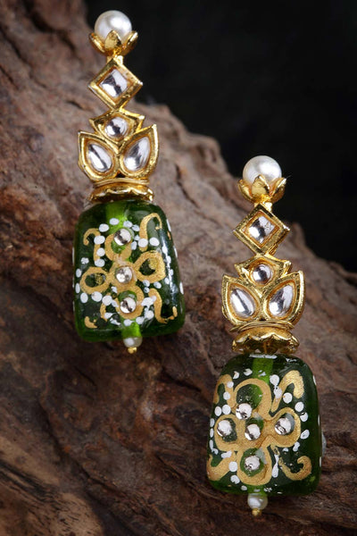 Shop Elea Green & White Gold-Plated Kundan with Pearls Earrings at best offer at our  Store - One Minute Saree