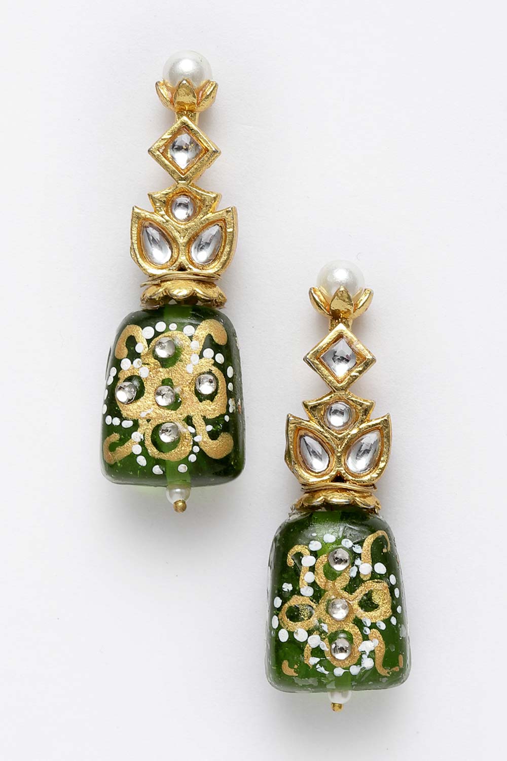 Buy Elea Green & White Gold-Plated Kundan with Pearls Earrings Online