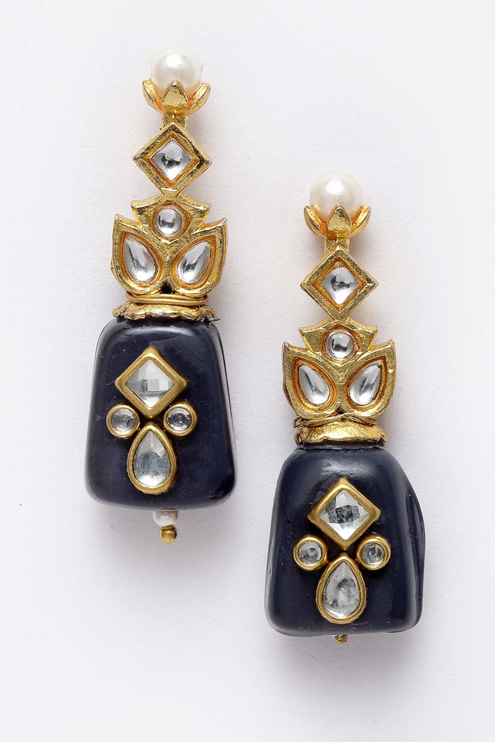 Buy Elea Black & White Silver Gold-Plated Kundan with Pearl Earrings Online