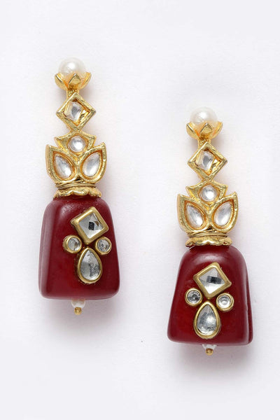 Buy Elea Red & White Gold-Plated Kundan with Pearls Earrings Online