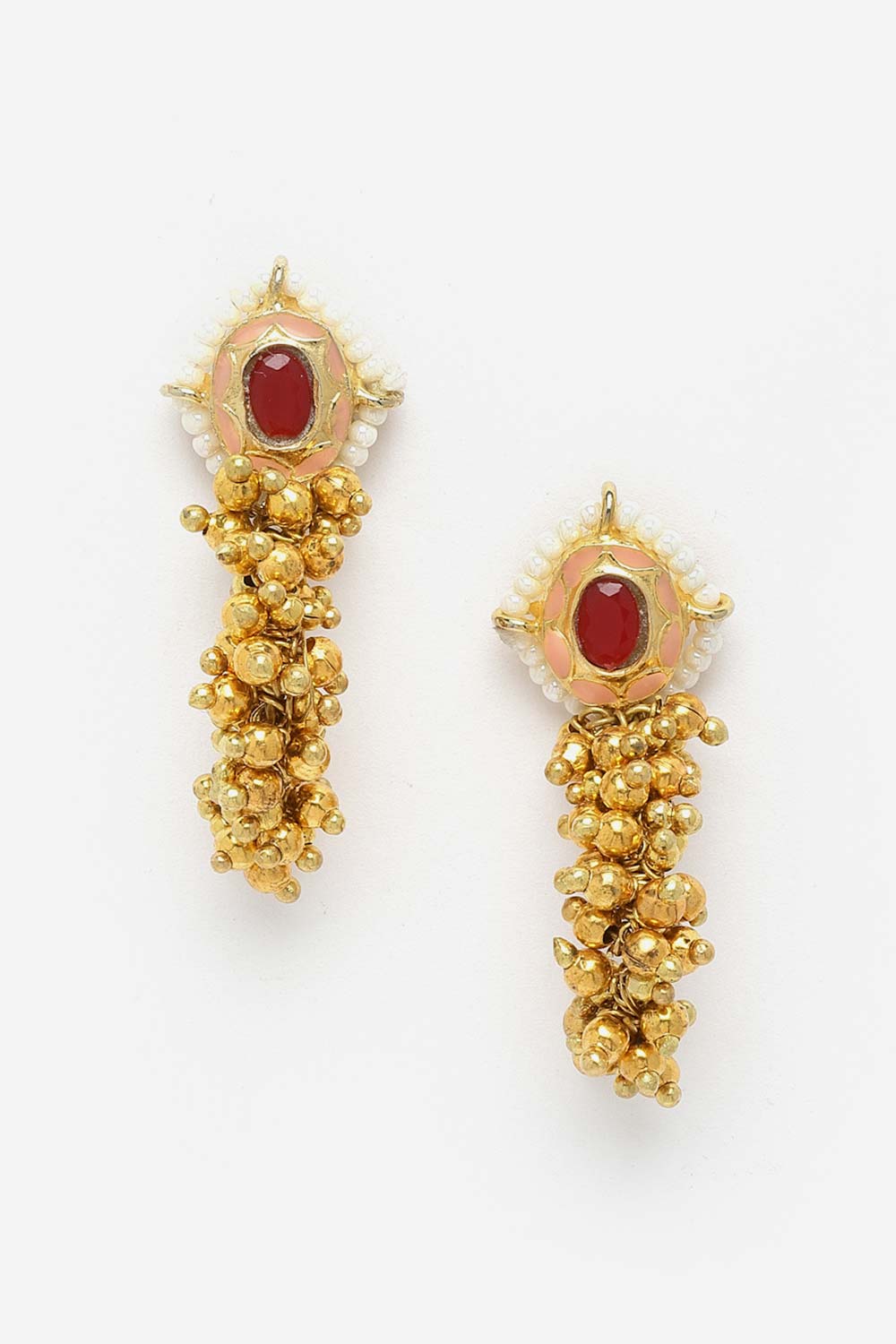 Buy Zahra Pink & White Pearls with Ruby Gold-Plated Dangler Earrings Online