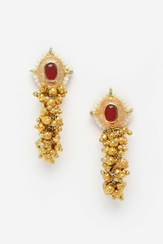Buy Zahra Pink & White Pearls with Ruby Gold-Plated Dangler Earrings Online