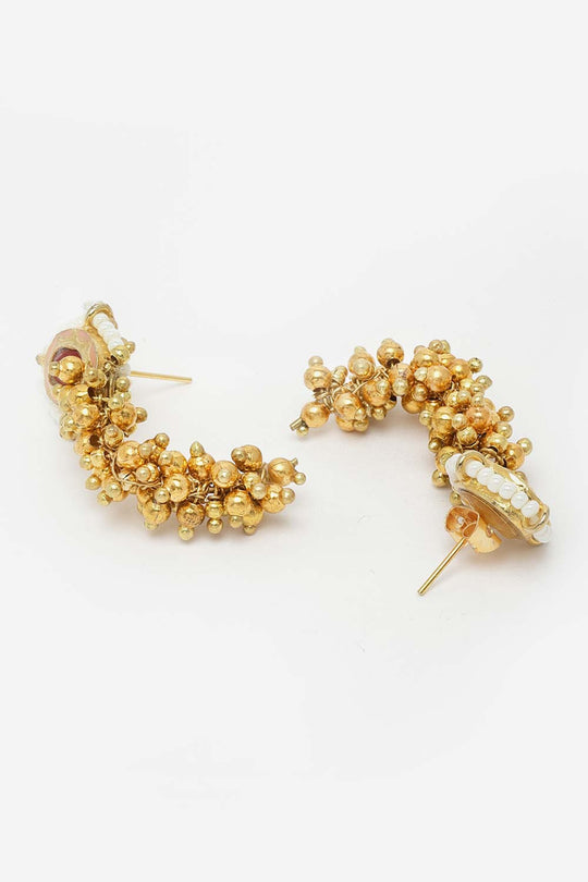 Buy Zahra Pink & White Pearls with Ruby Gold-Plated Dangler Earrings Online - Back