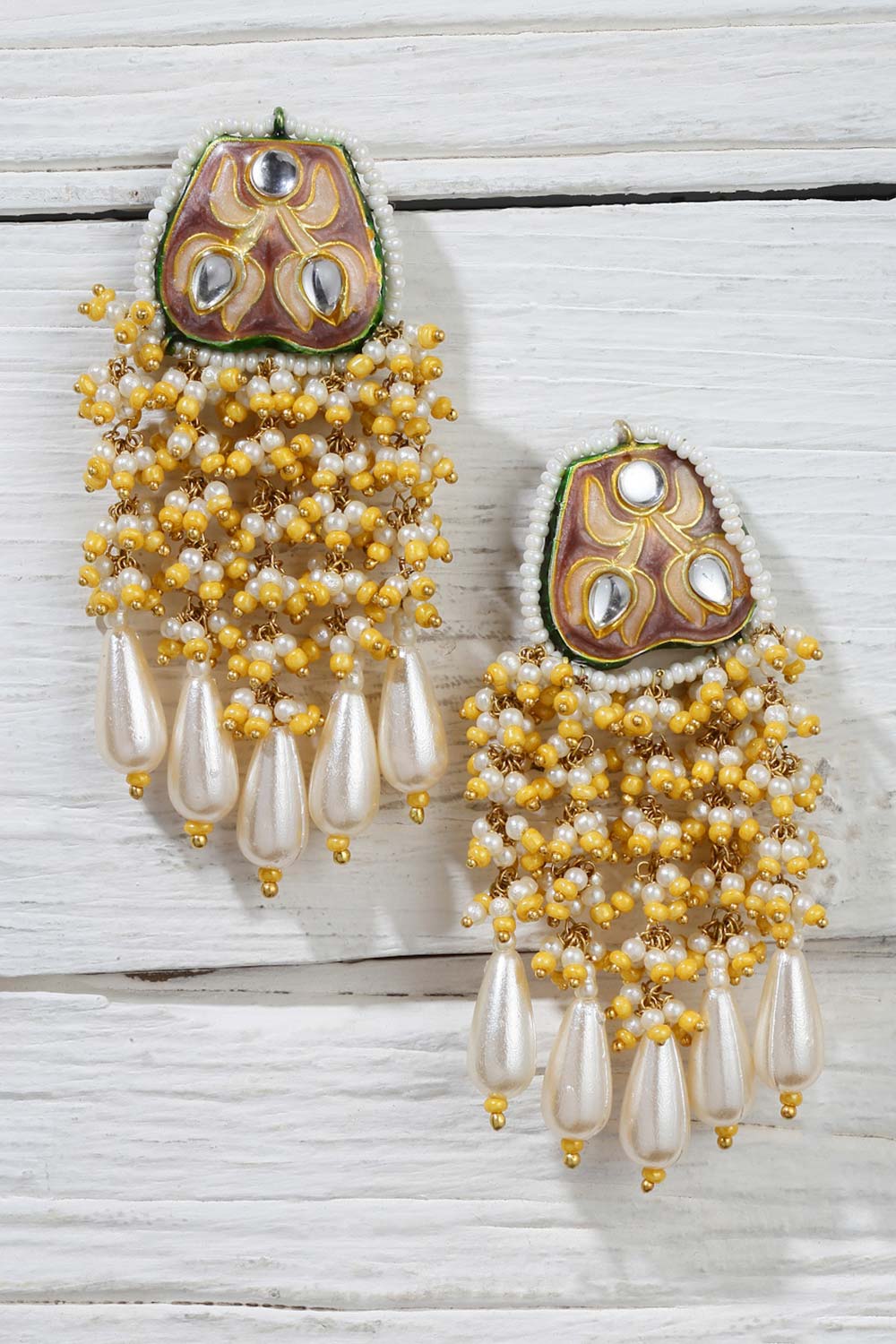 Shop Savara Yellow & White Gold-Plated Kundan with Pearls Earrings at best offer at our  Store - One Minute Saree